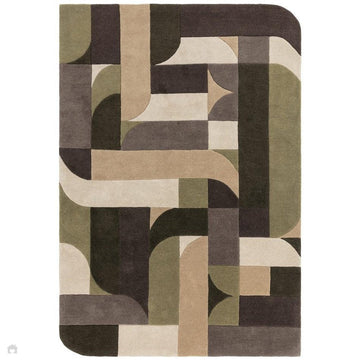 Matrix MAX90 Klotski Modern Geometric Hand-Woven High-Density Soft Textured Shimmer Wool & Viscose Blend Sage/Olive/Taupe/Charcoal/Ivory/Dark Brown Rug-Asiatic Carpets-Rug Love - The Most Loved Rug Store